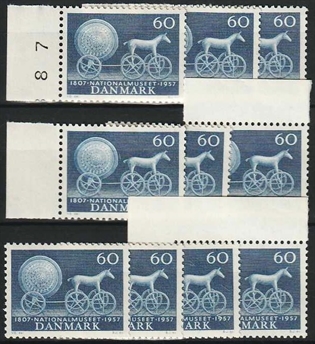 FRIMÆRKER DANMARK | 1957 - AFA 371 - Nationalmuseets 150 år - 60 øre blå x 10 stk. - Postfrisk